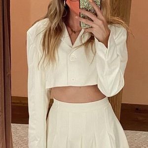 We wore what cream cropped blazer